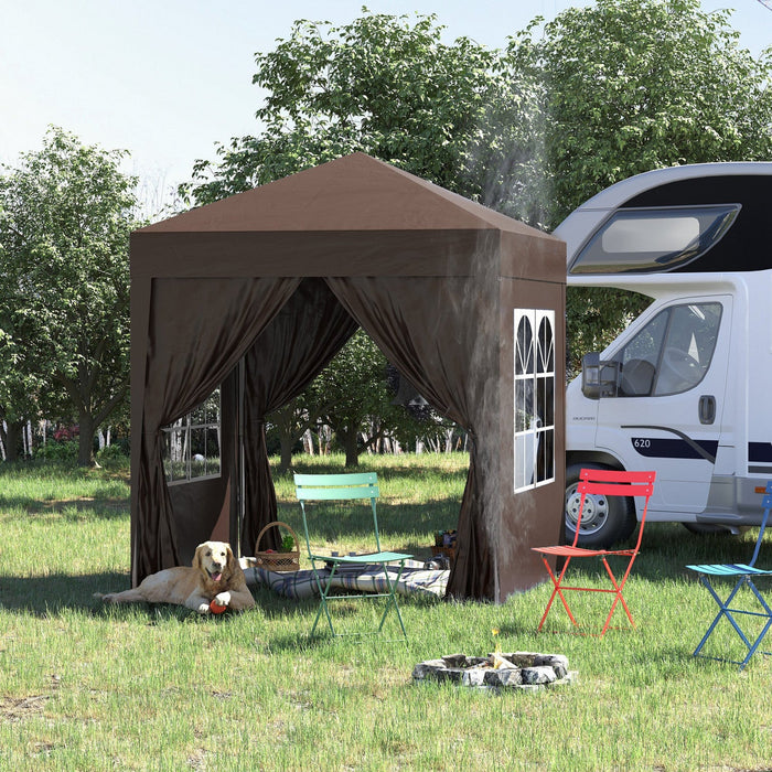 Outsunny 6.6'x6.6' Pop Up Gazebo Canopy Tent With Sidewalls, Instant Sun Shelter, With Carry Bag, Fo