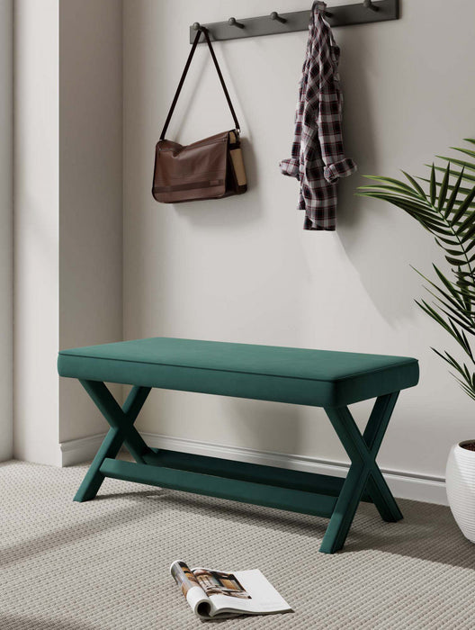 Abigail Mid-Century Modern Upholstered Velvet Accent Bench in Forest Green 