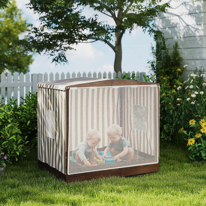 Qaba Kids Sandbox with Cover, Children Sandbox, Outdoor Wooden Sand Pit with Bench Seats and Bottom Liner, Kids Backyard Beach Playset for Ages 3-6, 56" x 40" x 52"