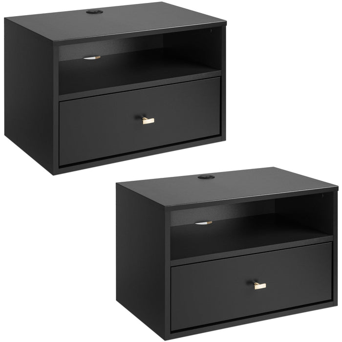 Floating Shelf with Drawer - Black