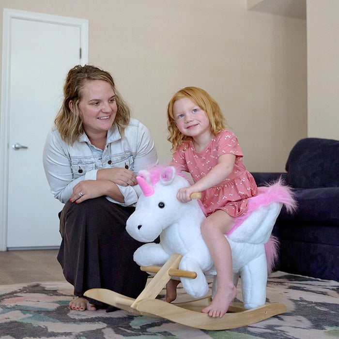 Qaba Kids Rocking Horse, Rocking Chair Nursery Plush Unicorn, Child Soft And Warm Ride On Toy With S