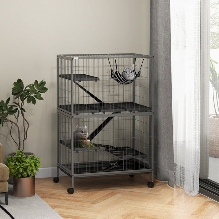 Pawhut 5-tier Rolling Small Animal Cage, Deluxe Guinea Pig Cage, Ferret Cage For Mink Chinchilla Kit