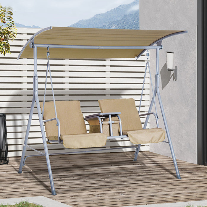Outsunny Double Outdoor Swing Chair 2 Person Covered Swing Porch Swing W/ Pivot Table And Storage Co