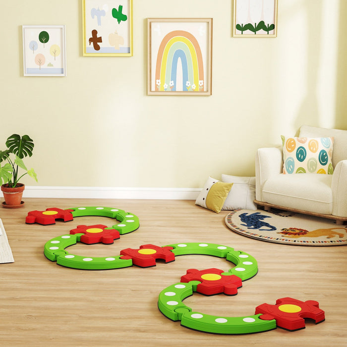 Qaba Kids Balance Beam Stepping Stones, 13 PCS Balance Bridge with Non-slip Surface & Bottom, Montessori Toy for Kids 3-8, Build Coordination and Gross Motor Skills, Green