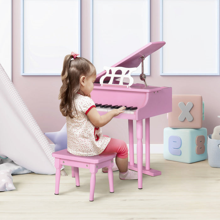 Homcom Modern Kids Piano, 30 Keys, Set Of 2, Mini Toy For Child, Grand Piano With Music Stand And Be