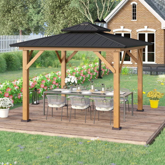 Outsunny 12' X 12' Wood Frame Hardtop Gazebo Galvanized Steel Canopy Outdoor Shelter With Double Ven
