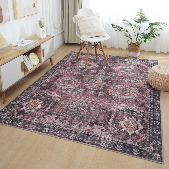Aqua Brown Flames Washable Non-slip Low Pile Area Rug 5'x7' 