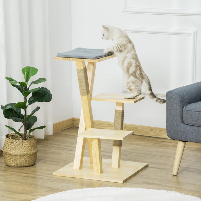 Pawhut 31\" Cat Tree Kitty Activity Center Pinewood Cat Climbing Toy Indoor Outdoor Pet Furniture Wit