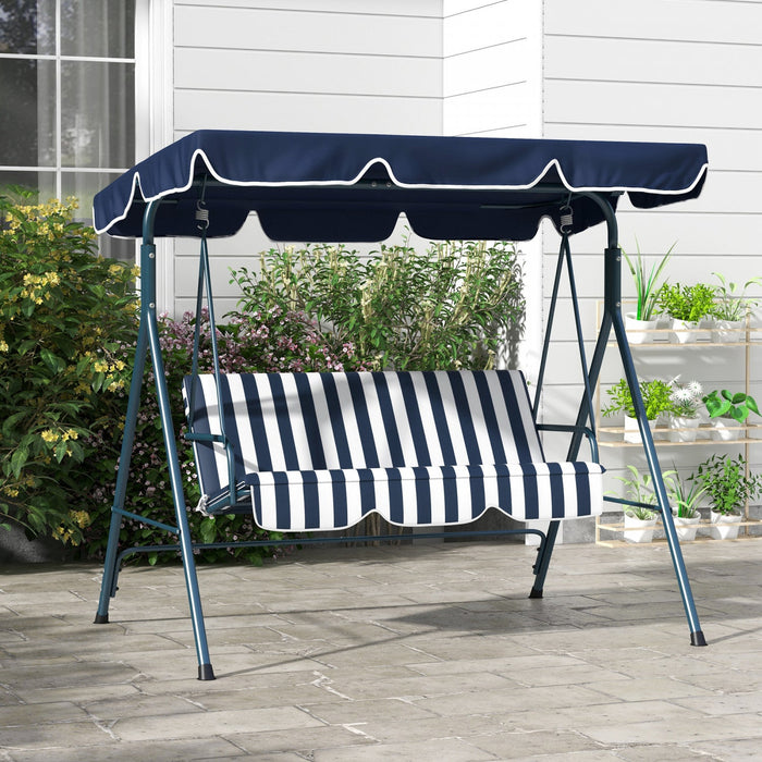 Outsunny 3-seat Patio Swing Chair With Adjustable Canopy Blue And White