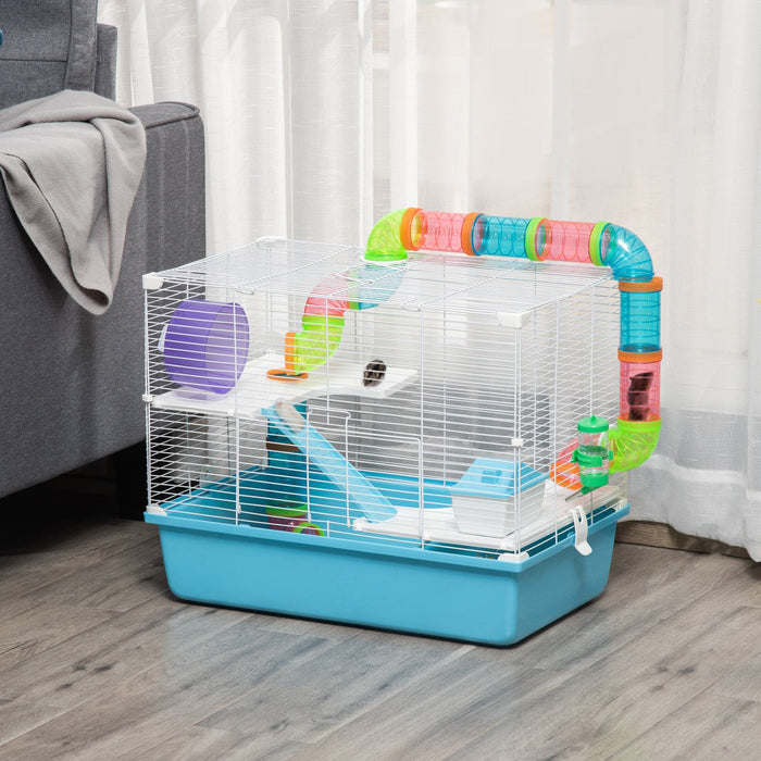 Pawhut Hamster Cage, Small Animal House, 3-level Guinea Pig Cage Gerbil Haven, Tunnel Tube System, W