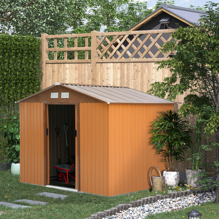Outsunny 9' X 6' Garden Storage Shed With Floor Foundation, Metal Tool Storage House With Double Doo