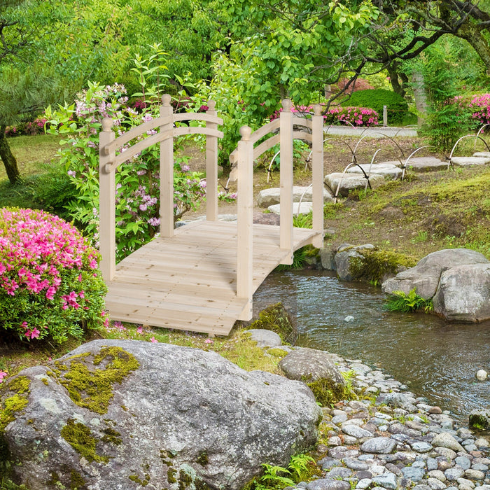 Outsunny 7.5' Fir Wood Garden Bridge Arc Walkway With Side Railings, Perfect For Backyards, Gardens,