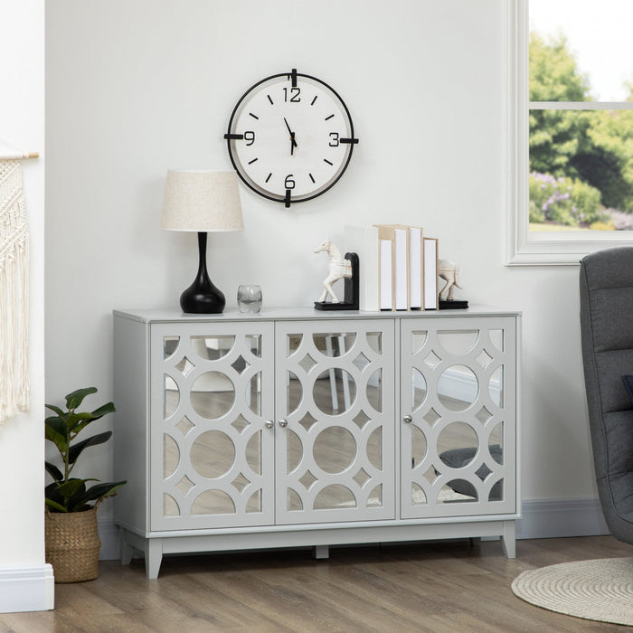 HOMCOM Mirrored Buffet Cabinet Kitchen Sideboard with 2 Cupboard, Gray