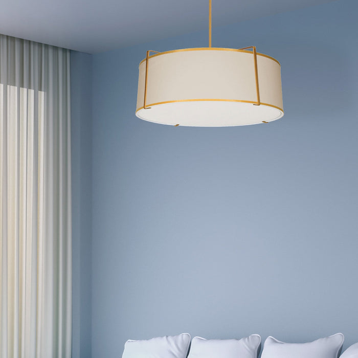 Dainolite Trapezoid 4 Light Pendant Drum Gold/Cream Shade White Fabric Diffuser Lamp