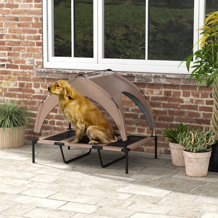 Pawhut Elevated Dog Bed With Canopy, Cooling Dog Cot Bed For Camping, Portable Raised Pet Cot With W