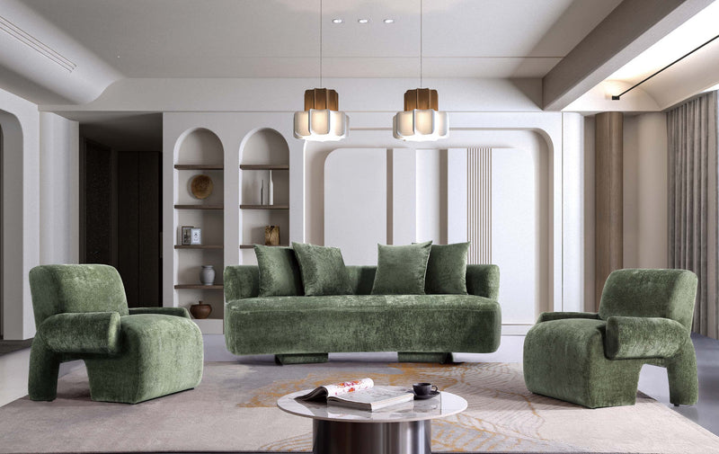 Verandah Mid-Century Modern 3-Piece Sofa Set in Olive Green 