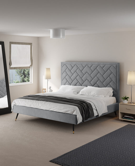 Crosby Modern Upholstered Velvet King Bed in Gray 