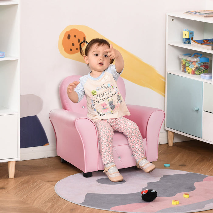 Qaba Kids Sofa Chair, Wooden Frame Upholstered Toddler Couch, Princess Armchair For Kids 18-36 Month