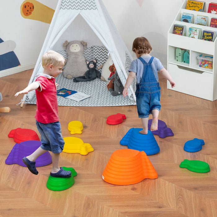 Outsunny 11pcs Balance Stepping Stones For Kids, Fish Style Non-slip Obstacle Course, Larger Size St