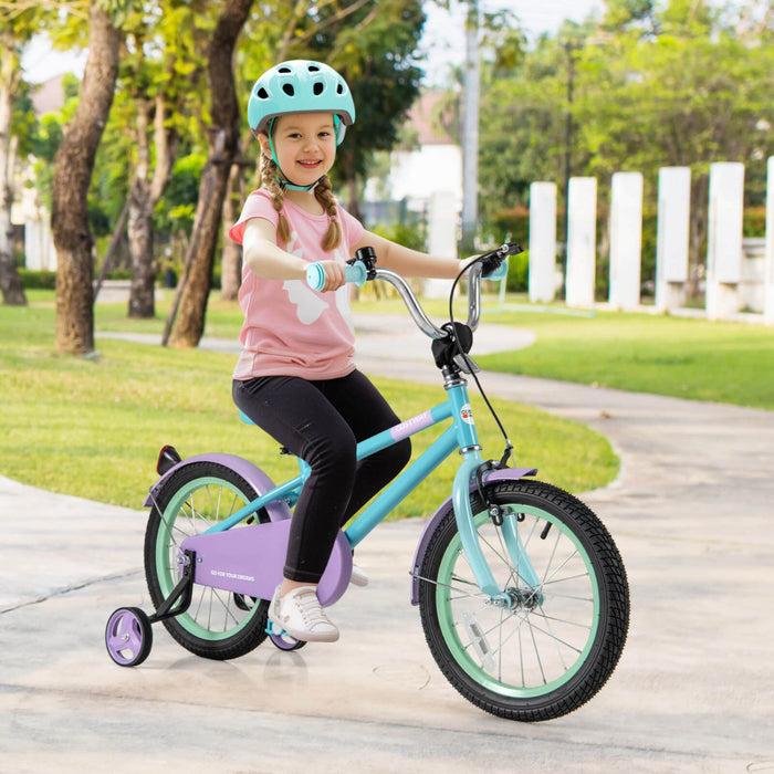 Costway 16" Kids Bike With Adjustable Saddle Handlebar Removable Training Wheels Handbrake Blue