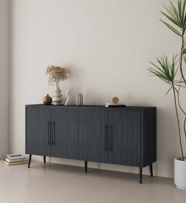 Jodie Mid-Century Modern 65\" Fluted Sideboard in Charcoal Gray Buffet 