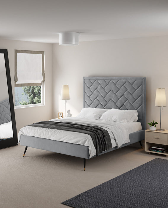 Crosby Modern Upholstered Velvet Queen Bed in Gray 