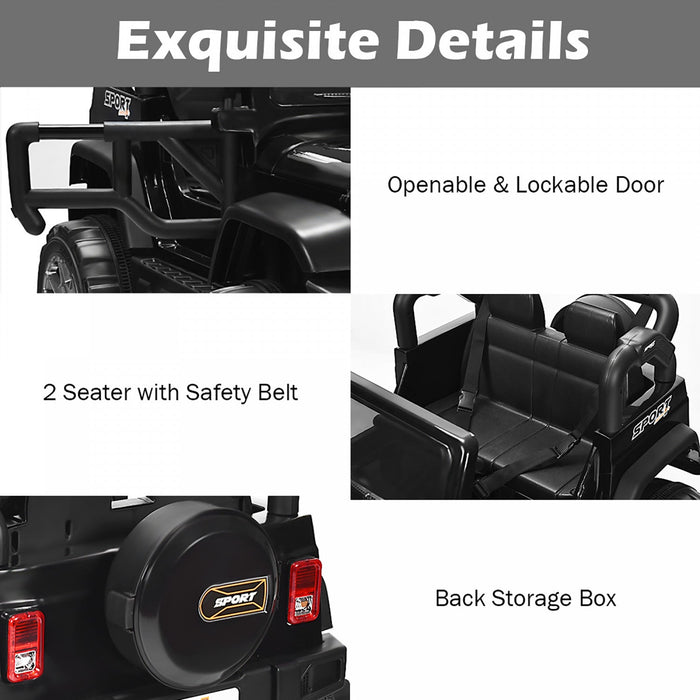 Costway 12v Kids Ride On Car 2 Seater Truck Rc Electric Vehicles W/ Storage Room Black