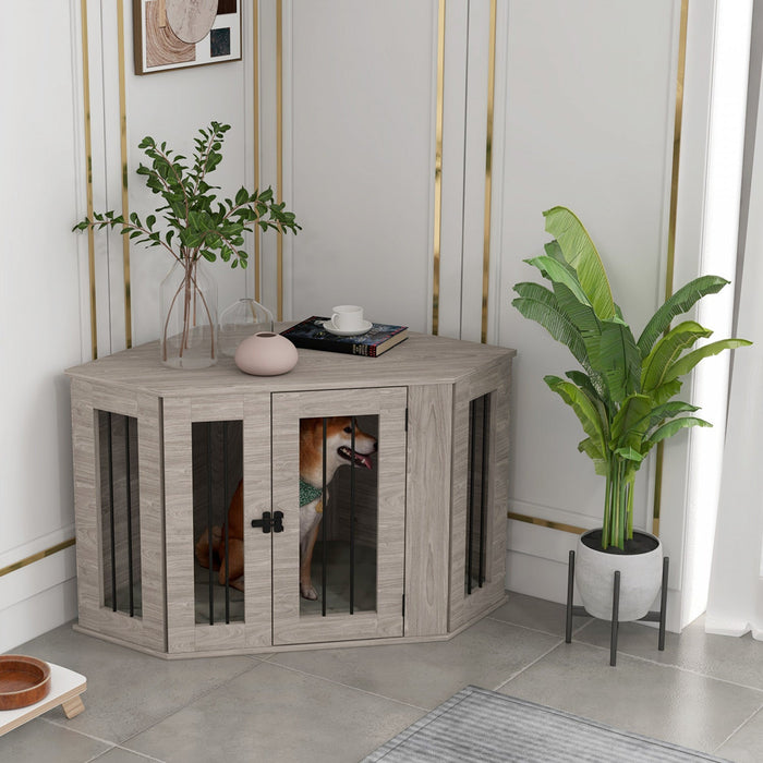 Pawhut 41\" Dog Crate Furniture, Corner Dog Crate End Table For Medium And Small Dogs, Indoor Dog Cag