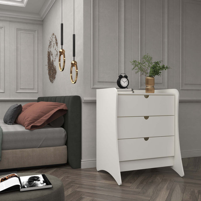 Coney Mid-Century Modern 28\" Nightstand in White (3-Drawer) 