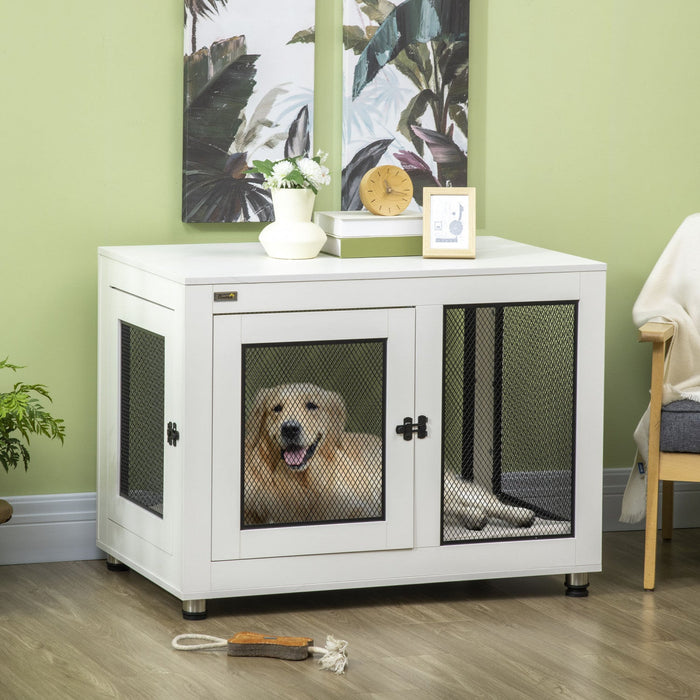 Pawhut Pet Crate End Table With Water-resistant Cushion, Double-door Dog Crate Furniture For Large M