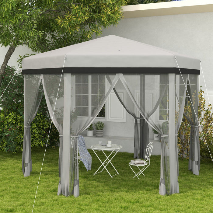 Outsunny 12x12 Pop Up Canopy Tent, Hexagon Gazebo With Mosquito Netting, Carry Bag, Stakes, Ropes, H