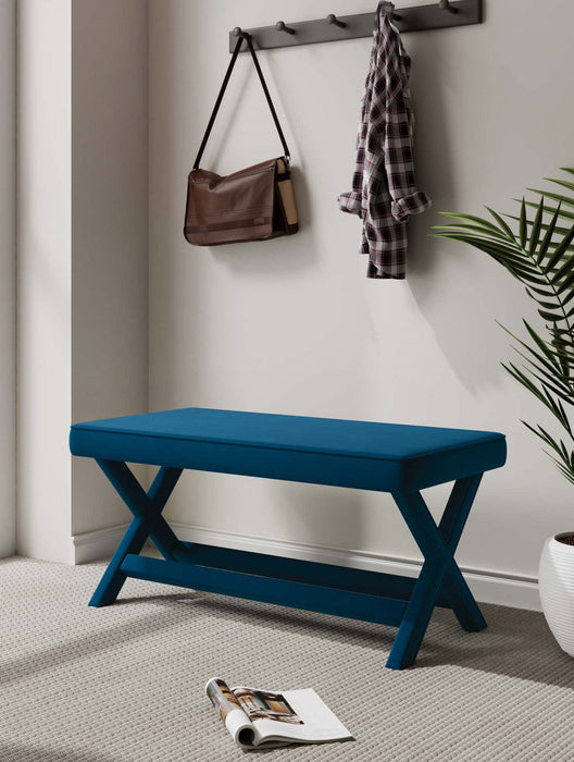 Abigail Mid-Century Modern Upholstered Velvet Accent Bench in Blue 