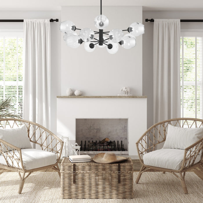 Dainolite Abii 12 Light Chandelier Matte Black Finish Clear Glass Lamp