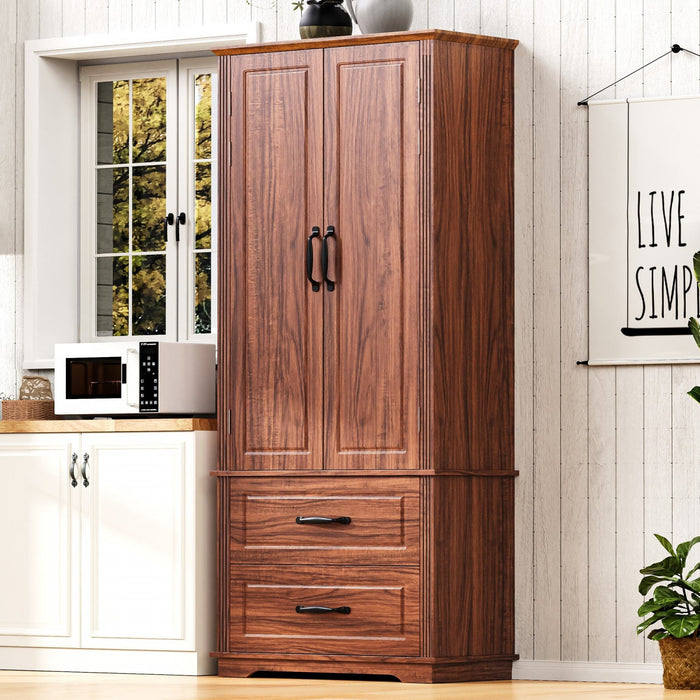 Angela 71\" Adjustable Shelves Pantry Cabinet With 2 Drawers - Brown 