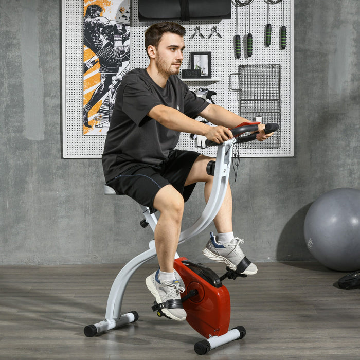 Soozier Foldable Exercise Bike With 8-level Resistance And Wheels, Red