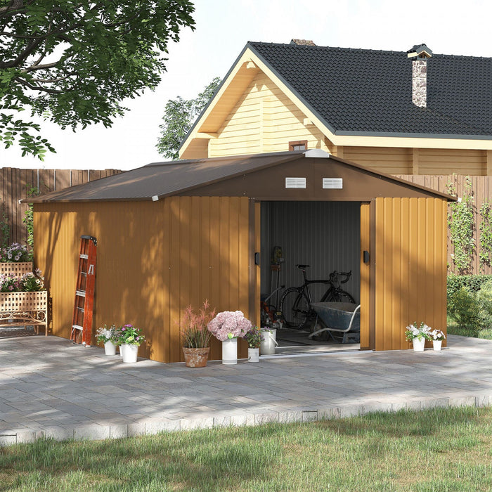 Outsunny 11' X 13' Garden Storage Shed With Double Sliding Door And 4 Ventilation Slots, Garden Tool