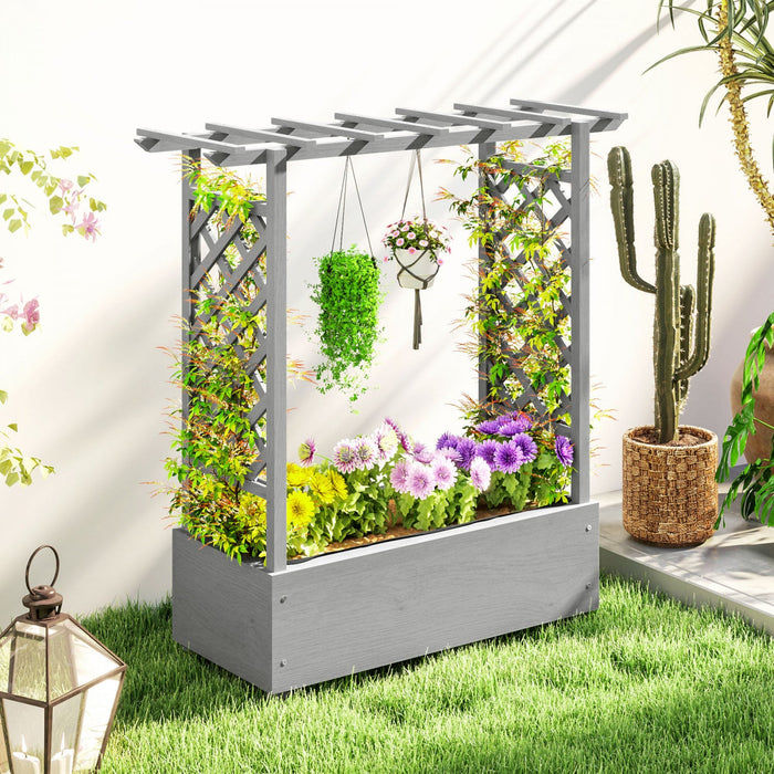 Outsunny Raised Planter With Trellis, Elevated Wood Planter Box With Liner