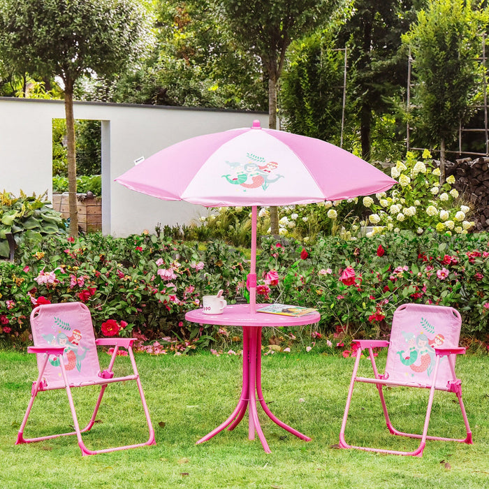 Outsunny Kids Folding Picnic Table And Chair Set Pattern Outdoor Garden Patio Backyard With Removabl