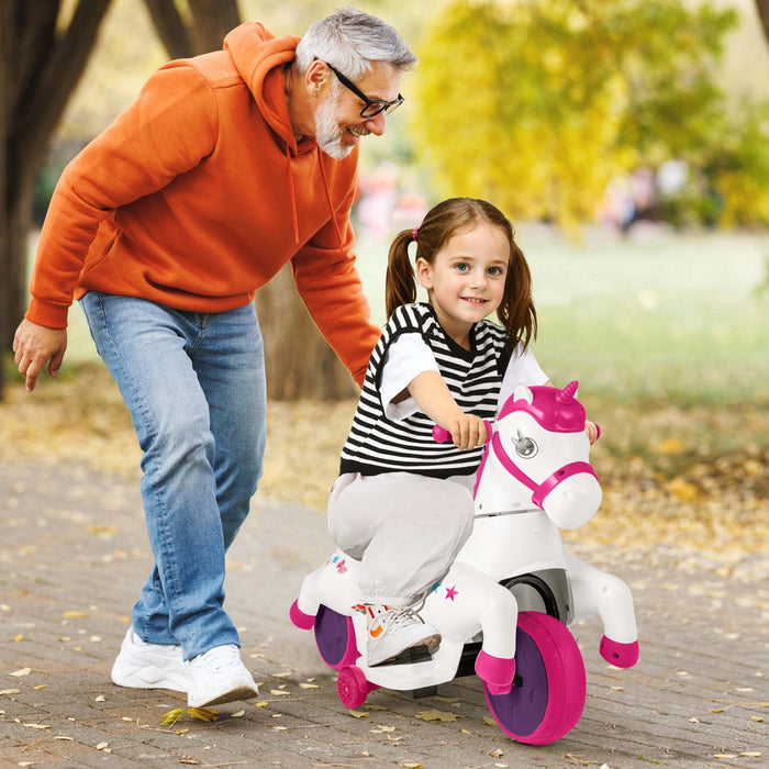 Costway 12v Kids Ride On Unicorn Toy With Training Wheels Music One-button Start Horse Toy Red
