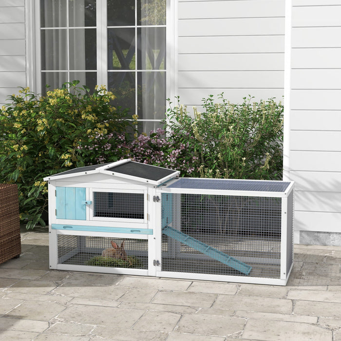 Pawhut 61'' L 2-story Rabbit Hutch Bunny Cage Small Animal House With Pull Out Tray, Detachable Run,