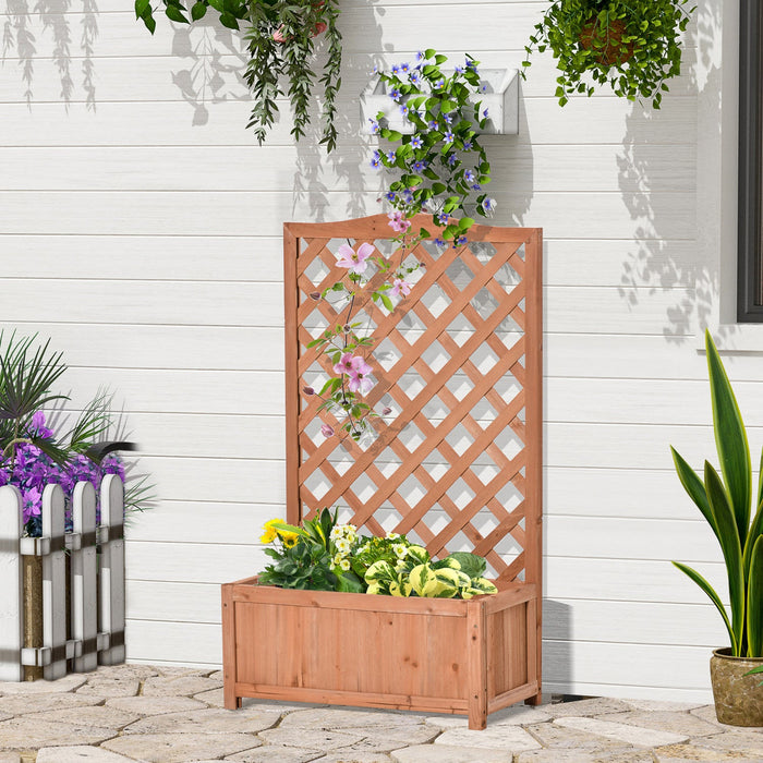 Outsunny 28\" X 11\" X 46\" Raised Garden Bed Wood Planter With Trellis For Vine Climbing, To Grow Vege