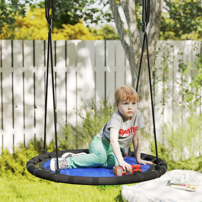 Qaba Saucer Tree Swing Set for Kids, 39 inch Round Flying Swing Seat with Adjustable Hanging Ropes, 331 lbs Weight Children Net Swing for Outdoor, Backyard, Navy Blue