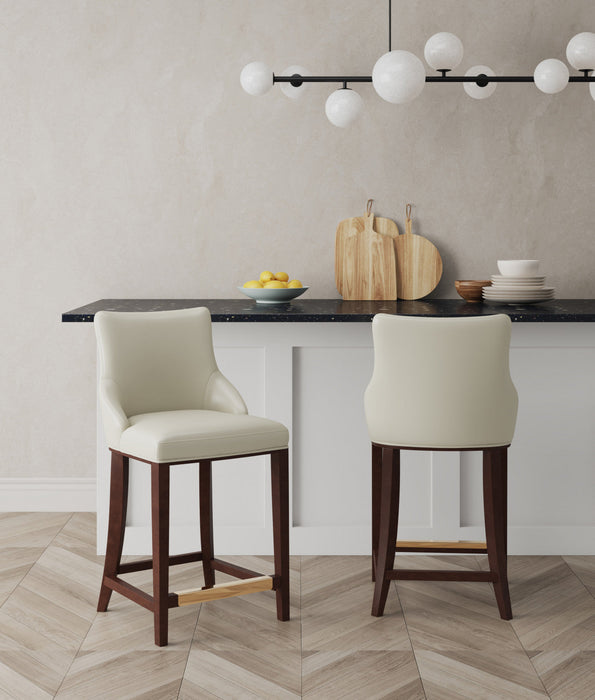 Shubert Modern Wood Upholstered Counter Stool in Ivory - Set of 2 