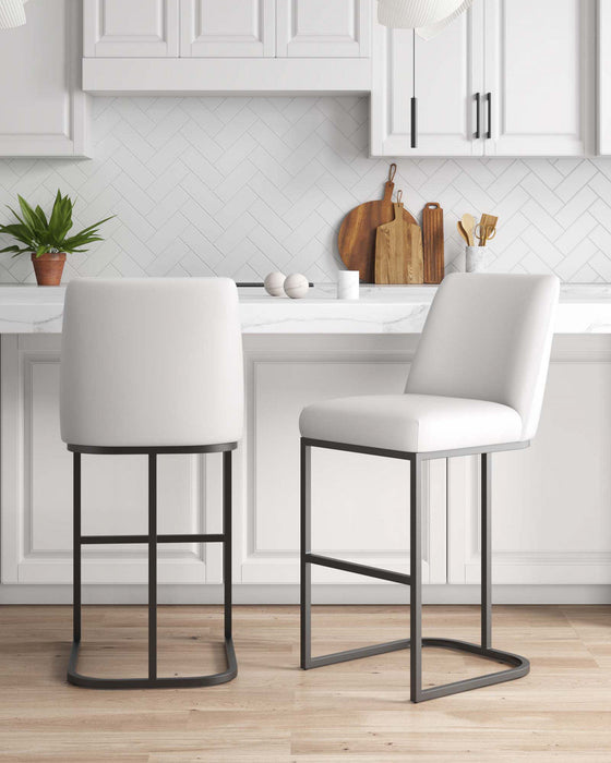 Serena Modern Metal Upholstered Barstool in White - Set of 2 Bar Stool 