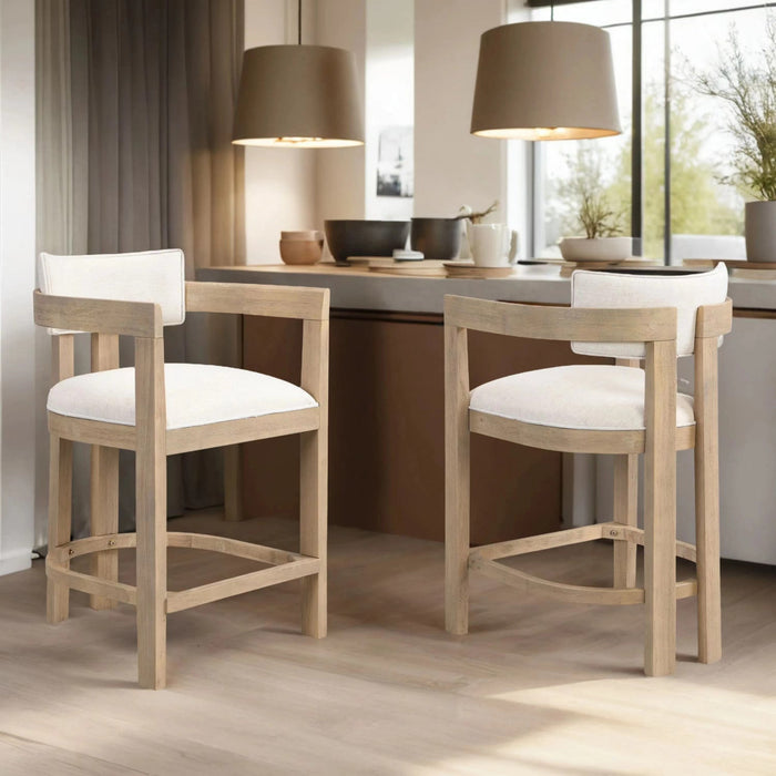 Tiffany 26\" Counter-height Stool Set Of 2 With Solid Wood Frame, Linen Look Fabric - Natural 