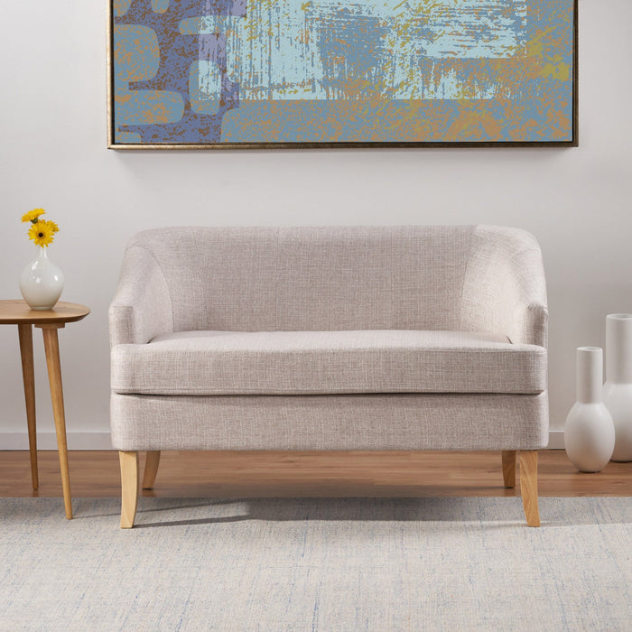Zona Linen-look Fabric Loveseat With Flared Wood Legs - Beige 