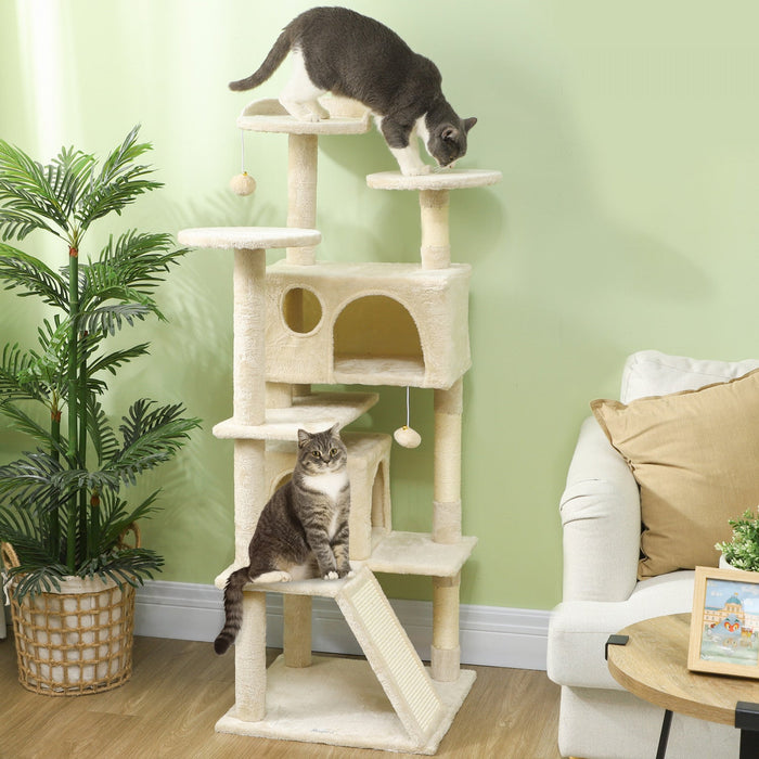 Pawhut 54\" Cat Tree, Cat Tower For Indoor Cats With Scratching Posts, Cat Condos, Bed, Platforms, Ra