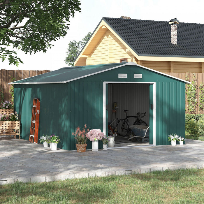 Outsunny 11' X 13' Practical Backyard Garden Storage Tool Shed Double Sliding Door 4 Ventilation Slo