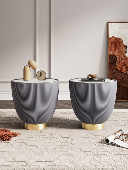Anderson Modern Sintered Stone Top Upholstered End Table in Gray - Set of 2 