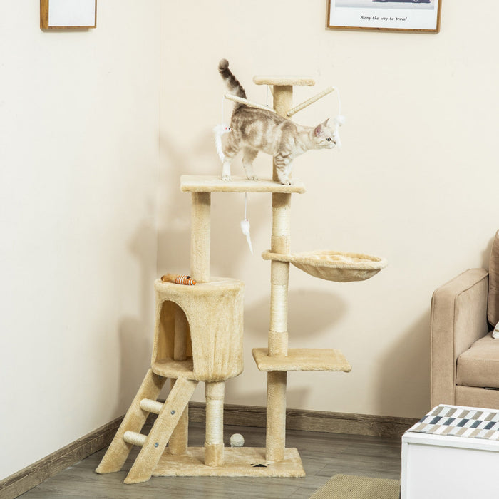 Pawhut 52\" Multi-level Cat Tree Kitten Playhouse Kitty Activity Center Scratching Post Rest Condo Wi